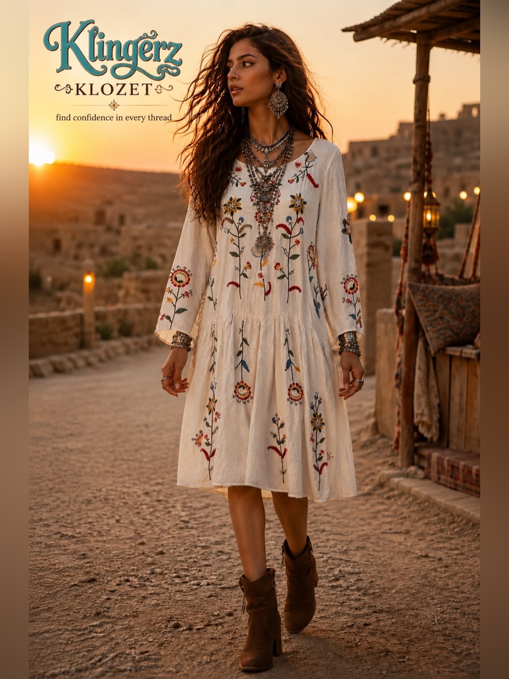 Zara White Embroidered Floral Long-Sleeve Tunic Dress